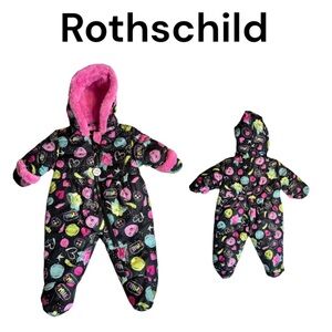 NWT Rothschild Baby Girls Express Yourself Faux Fur Hooded Black/Pink 3/6 Months